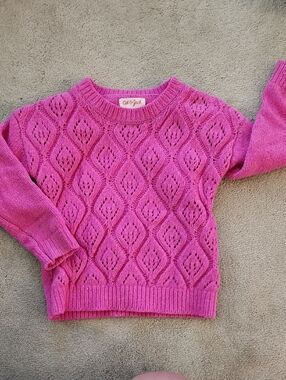 Cat & Jack Bright Pink Diamond Lace Knit Crew Sweater KIDS